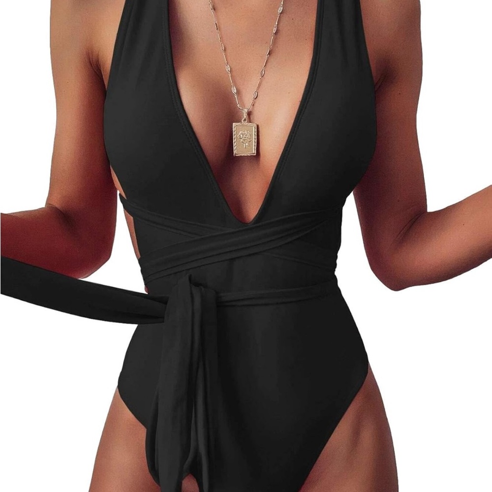 👙 Lilosy Sexy Tie Criss Cross Plunge One Piece Thong High cut Brazilian S